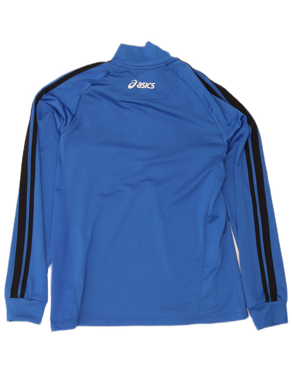Asics Mens Zip Neck Pullover Tracksuit Top XL Blue Colourblock Polyester