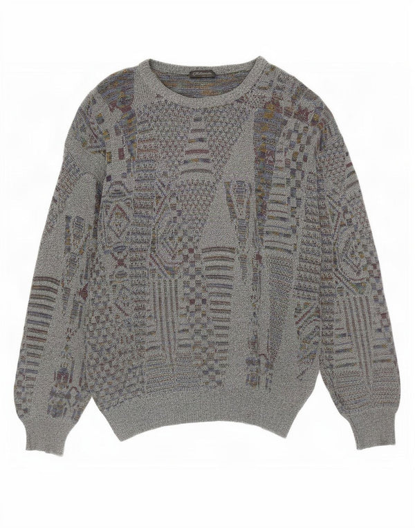 Vintage herre rund hals sweater lille grå geometrisk