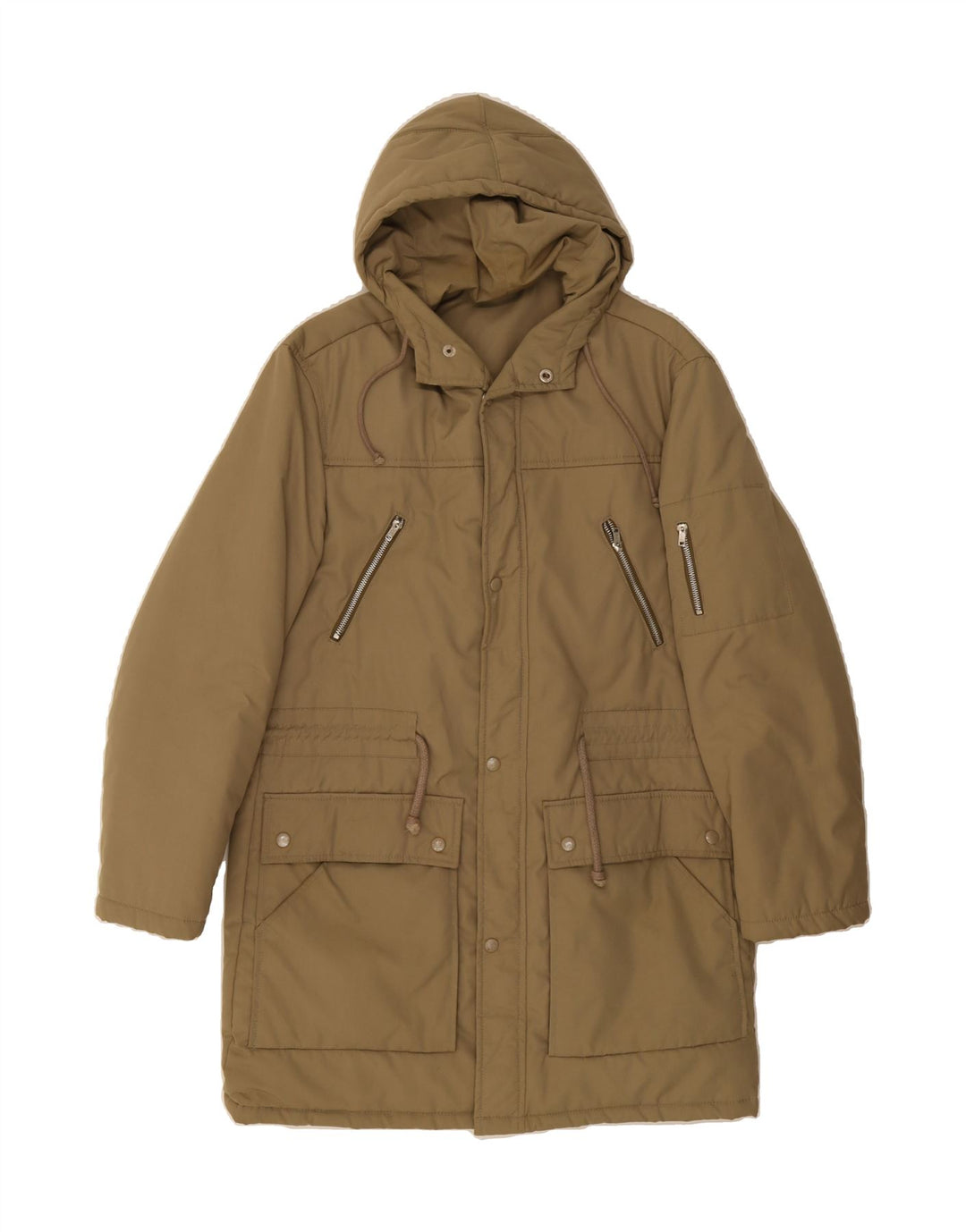 VINTAGE Mens Hooded Overcoat IT 48 Medium Beige Cotton Vintage Vintage and Second-Hand Vintage from Messina Hembry 