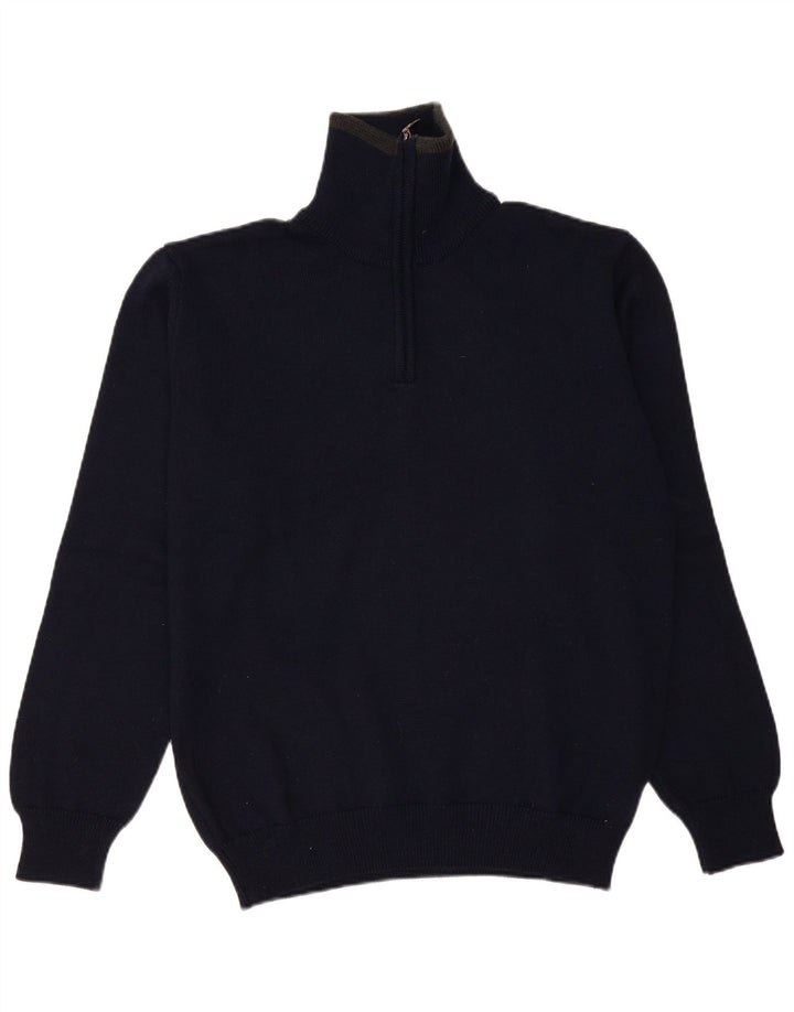 Sporting Mare Herre Zip Neck Jumper Sweater Large Navy Blue Virgin Wool