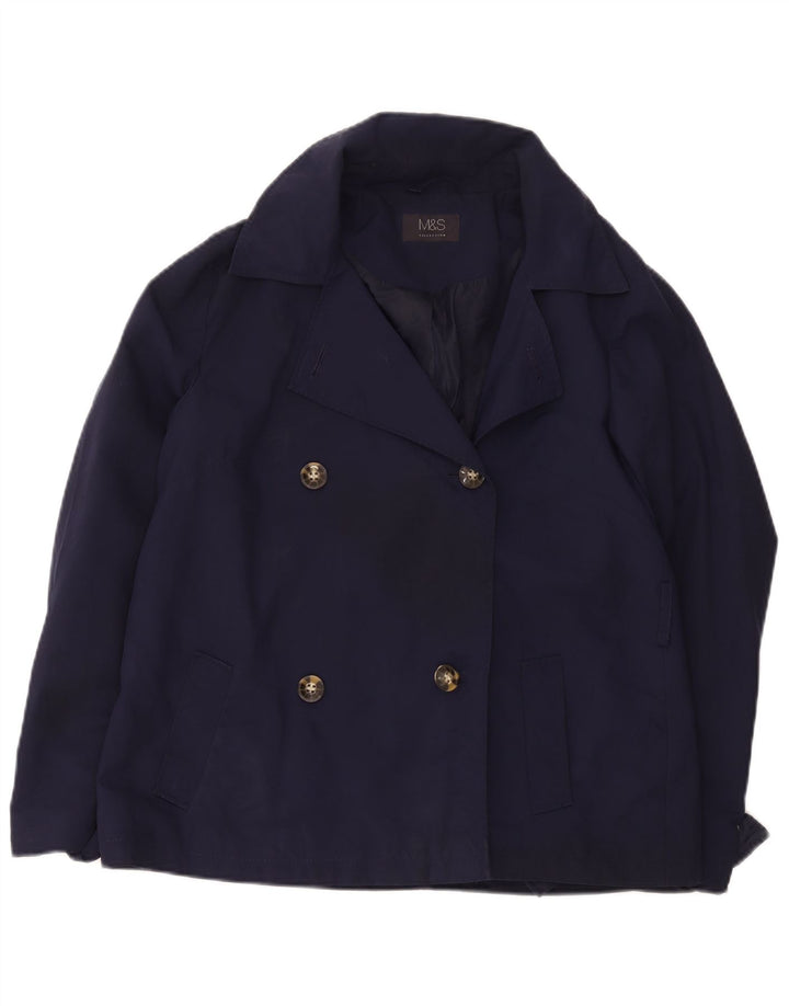 Marks & Spencer Damen Kurzer Trenchcoat UK 14 Large Marineblau Polyester