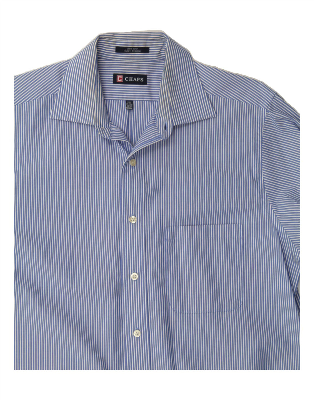 CHAPS Mens Shirt Size 15 15 1/2 Medium Blue Pinstripe Cotton Vintage Chaps and Second-Hand Chaps from Messina Hembry 