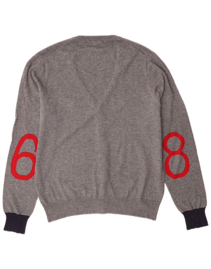 SUN68 Mens Graphic Cardigan Sweater Small Grey Wool