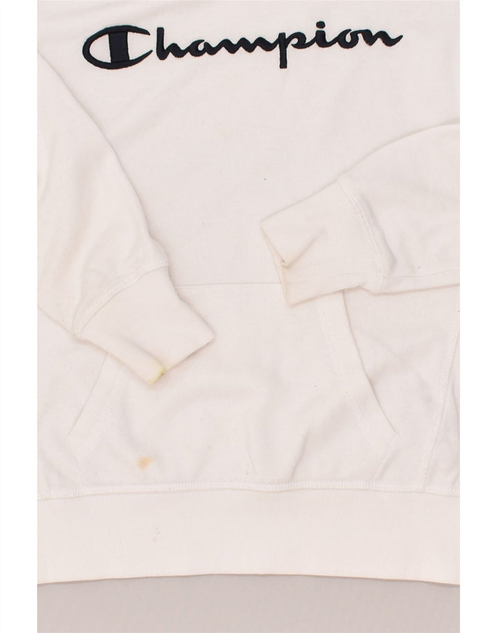 CHAMPION Womens Graphic Hoodie Jumper UK 10 Small White Cotton | Vintage Champion | Thrift | Second-Hand Champion | Used Clothing | Messina Hembry 