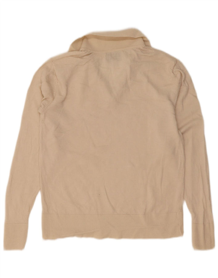 Marks & Spencer Womens Polo Neck Jumper Sweater UK 12 Medium Beige Wool