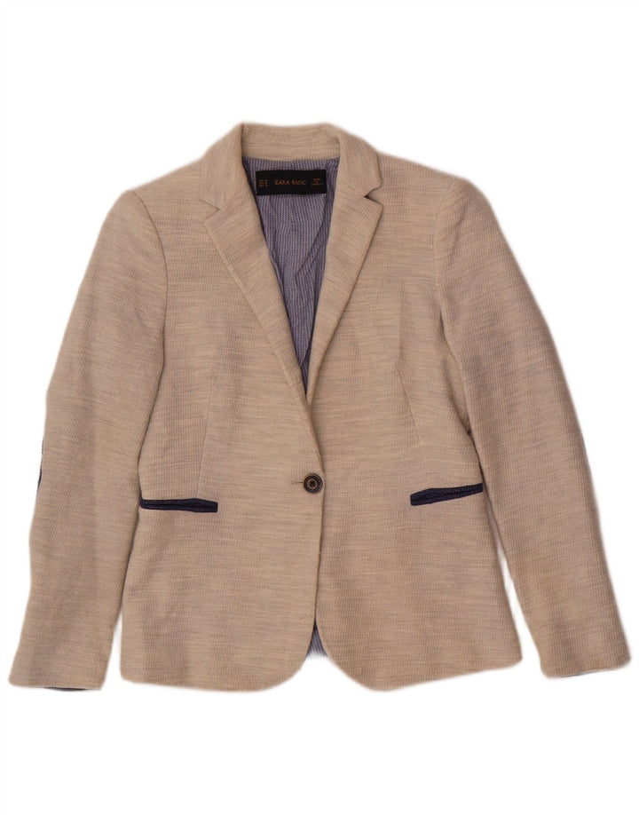 Jaqueta blazer feminina Zara com 1 botão Reino Unido 12 poliéster bege médio