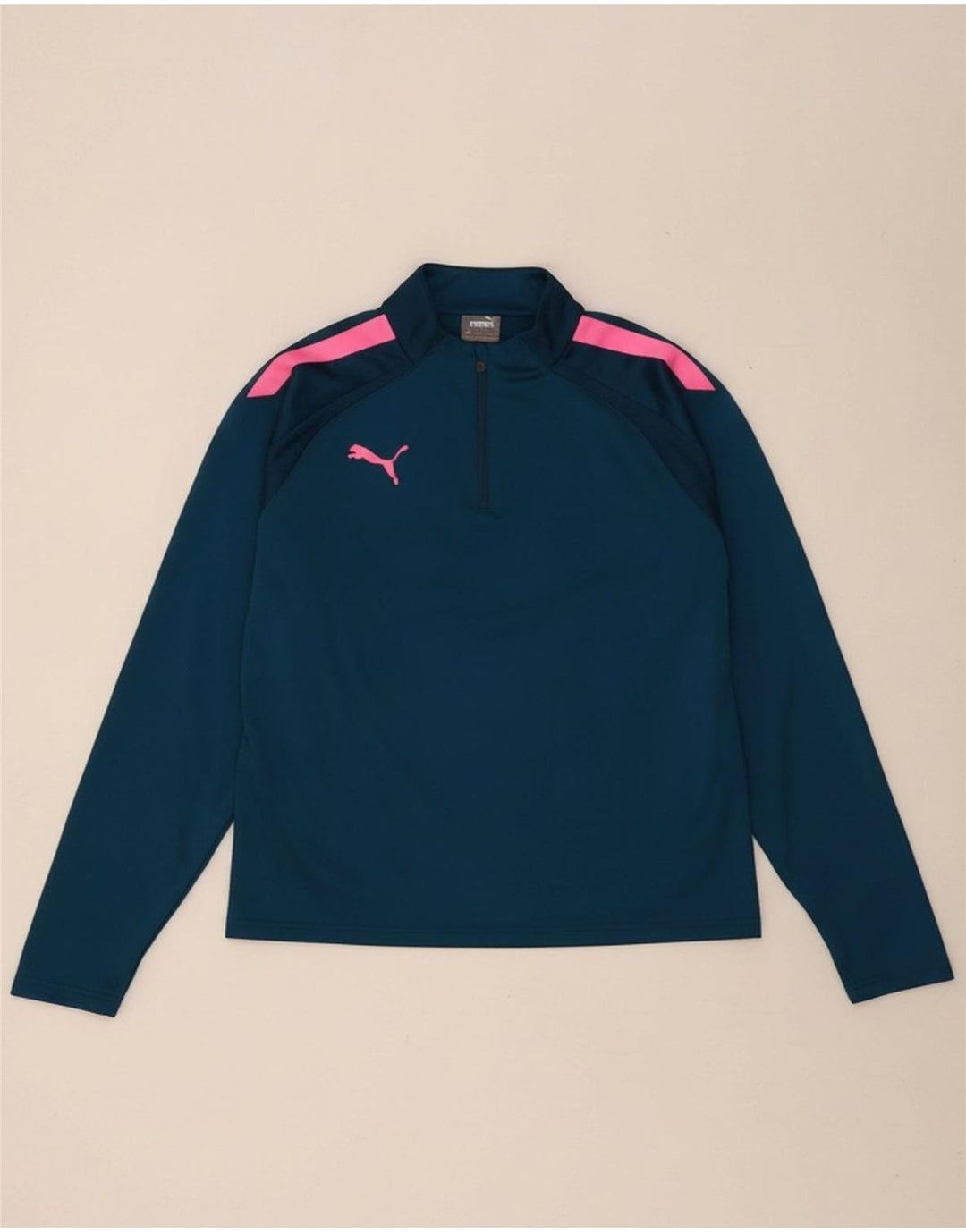 PUMA Mens Zip Neck Pullover Tracksuit Top Large Blue Colourblock Polyester