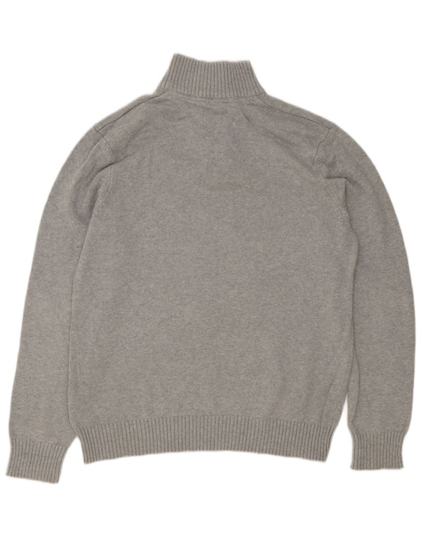 Crew Clothing Mens Button Neck Jumper Sweater Large Grey Cotton