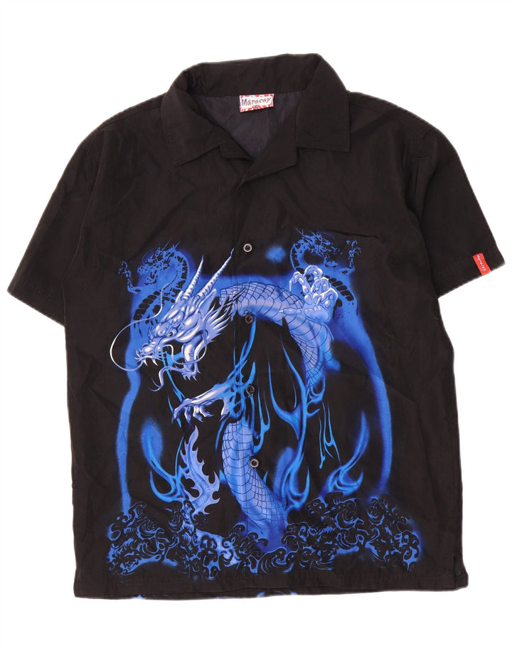 Vintage Boys Graphic Short Sleeve Shirt 15-16 Years Black Polyester
