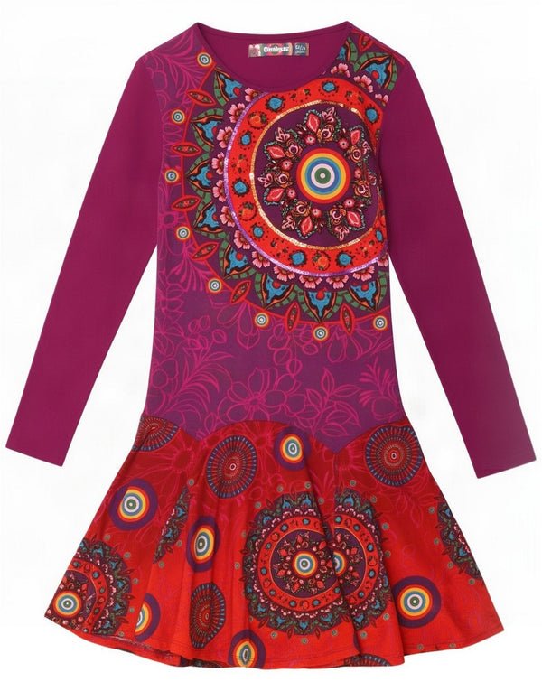 Desigual Pige Langærmet Drop Waist Dress 13-14 år Lilla Blomster