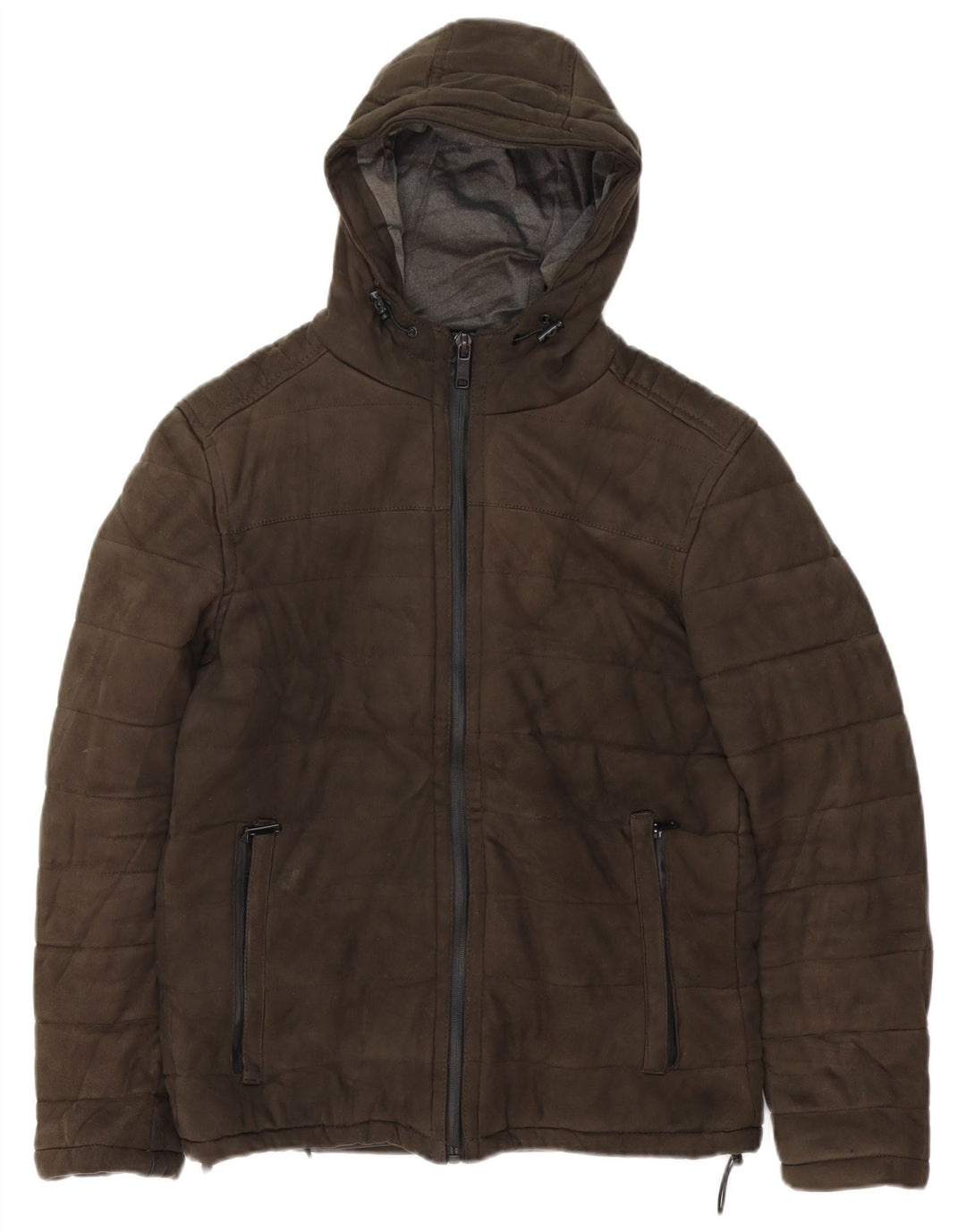 ZARA Mens Hooded Padded Jacket UK 40 Large Khaki Polyester
