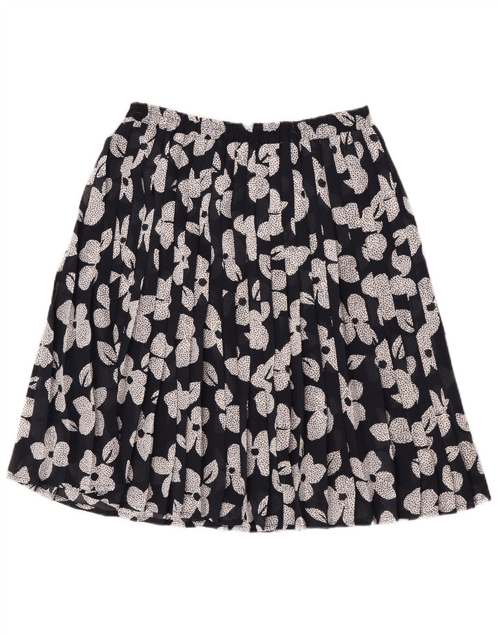 Vintage Womens Pleated Skirt W30 Medium Black Floral