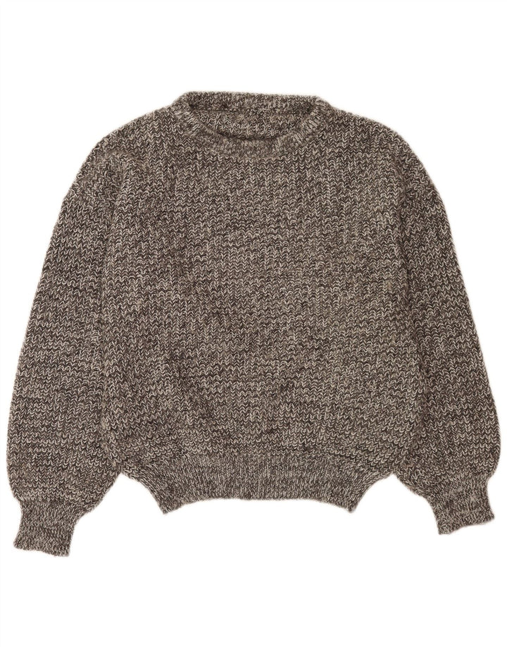 Vintage Mens Button Neck Jumper Sweater Large Grey Flecked