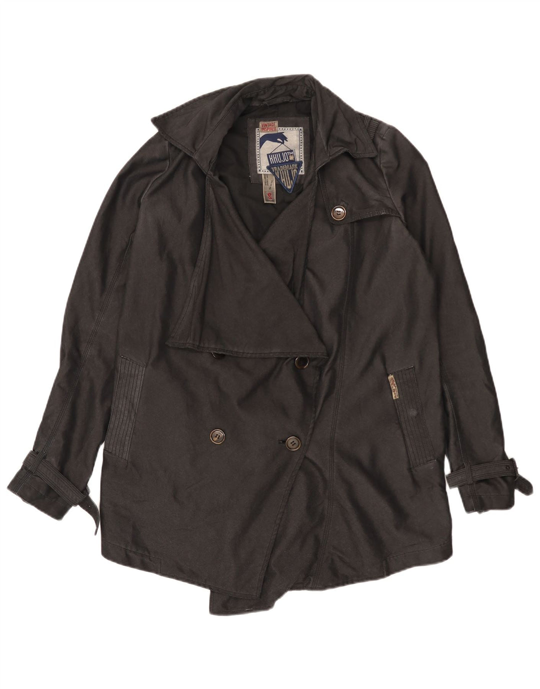 KHUJO Oversized Trench Coat til kvinder UK 10 Lille sort polyester