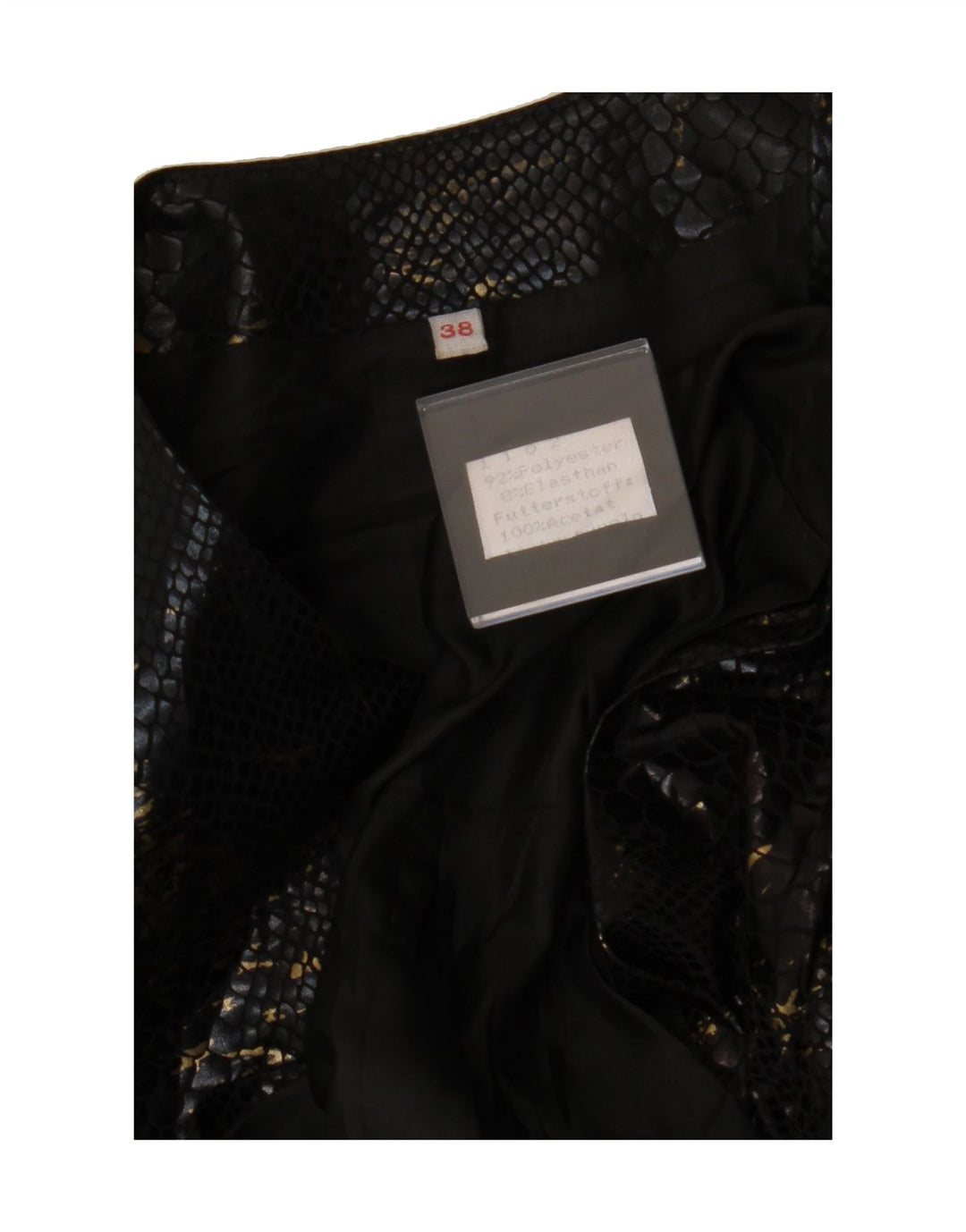 VINTAGE Womens Blazer Jacket EU 38 Medium Black Animal Print Polyester Vintage Vintage and Second-Hand Vintage from Messina Hembry 