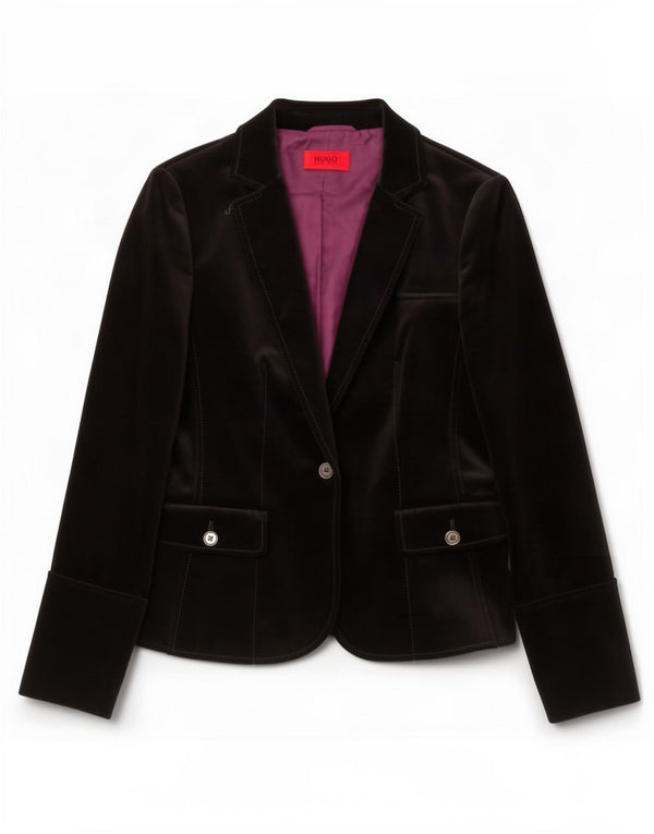 Giacca blazer in velluto da donna a 1 bottone Hugo Boss UK 10 piccola nera