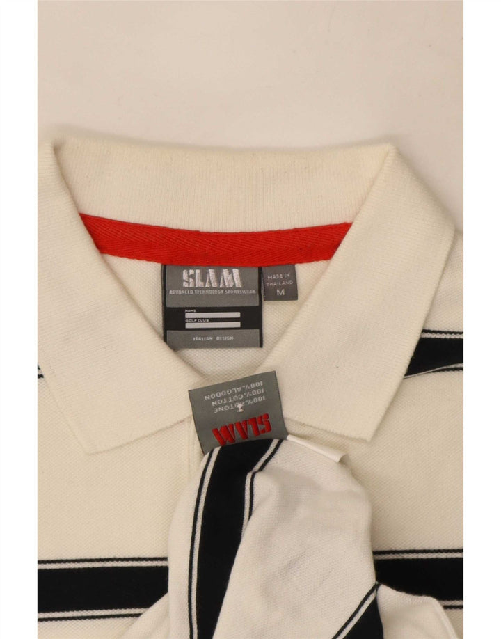 Slam Mens Polo Shirt Medium White Striped Cotton