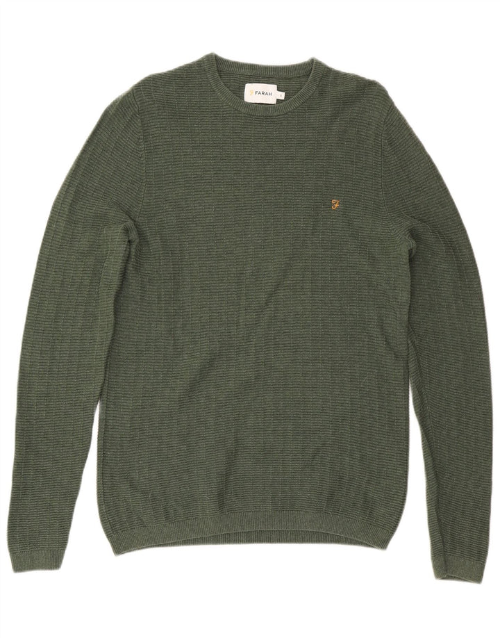 Farah Mens Crew Neck Jumper Sweater Small Green Cotton