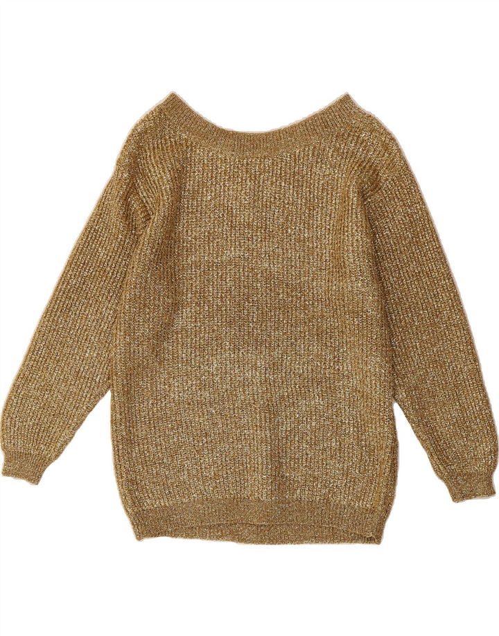 OUI Womens Boat Neck Jumper Sweater UK 14 Medium Gold Polyester Vintage Oui and Second-Hand Oui from Messina Hembry 