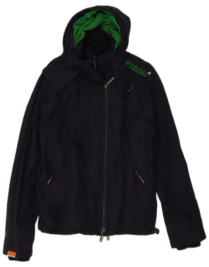 SUPERDRY Womens Hooded Windbreaker Jacket UK 16 Large Navy Blue Polyester