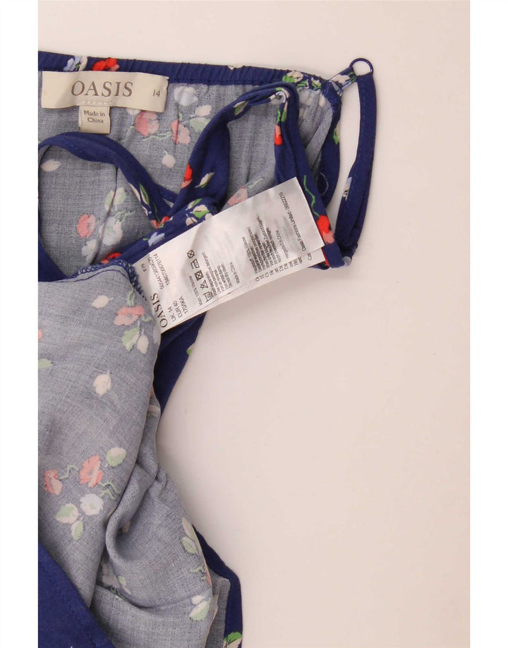 Oasis Damen Cami Top UK 14 Mittelblaue Viskose mit Blumenmuster
