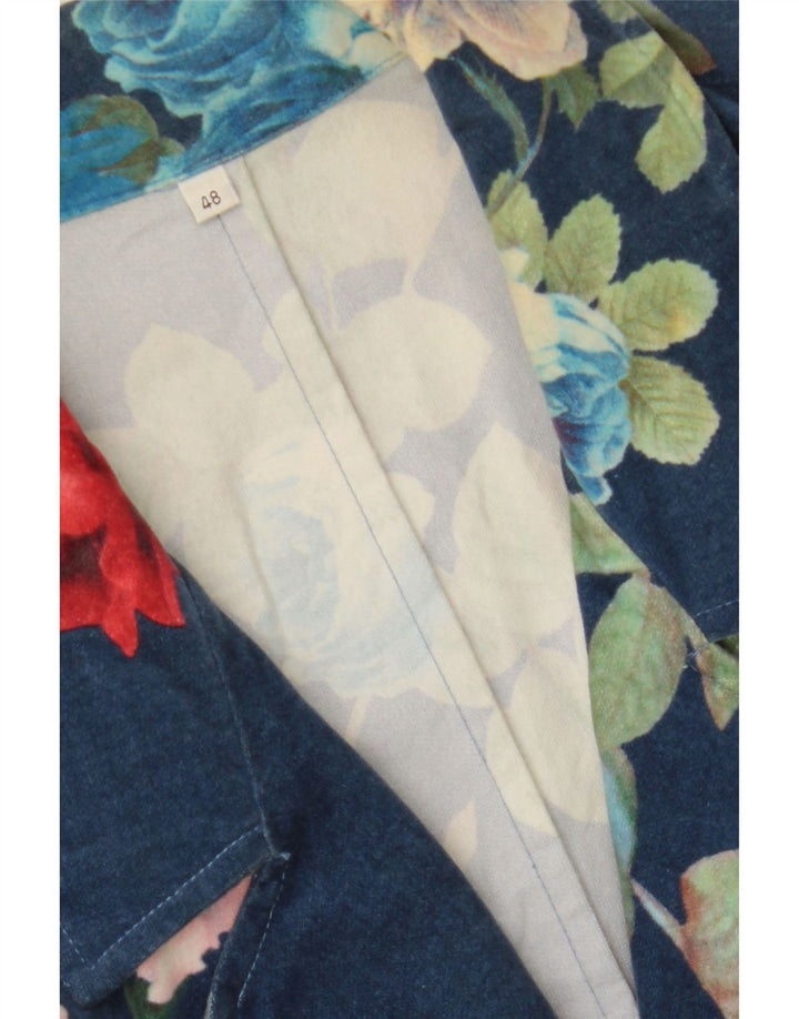 VINTAGE Womens 3 Button Blazer Jacket IT 48 XL Navy Blue Floral Vintage Vintage and Second-Hand Vintage from Messina Hembry 