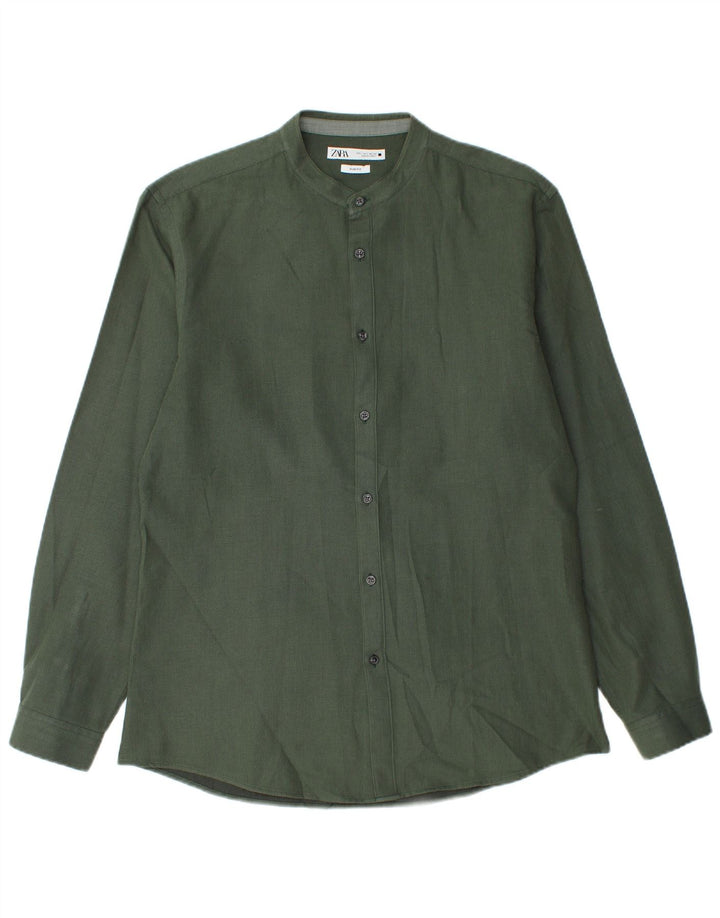 Zara Herre Slim Fit Skjorte Large Grøn