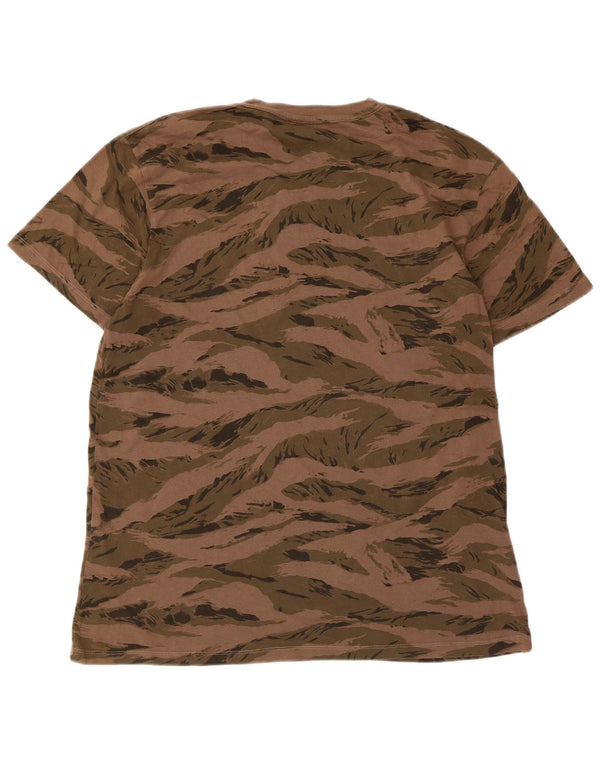All Saints Mens Regular Fit T-Shirt Top Medium Brown Animal Print Cotton