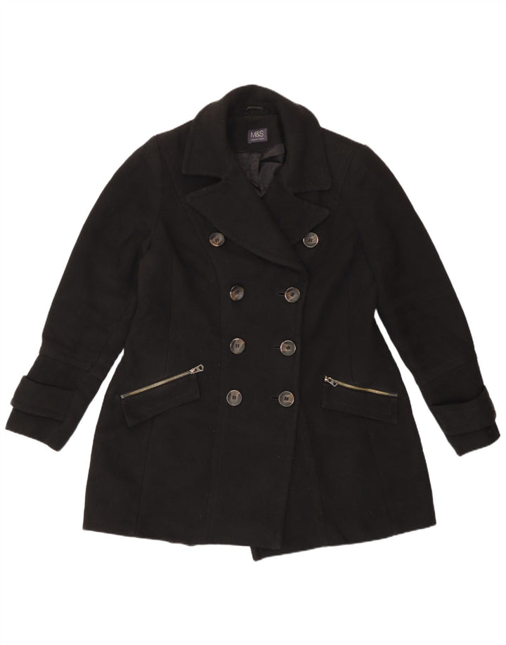 Marks & Spencer Womens Pea Coat UK 14 Large Black Polyester