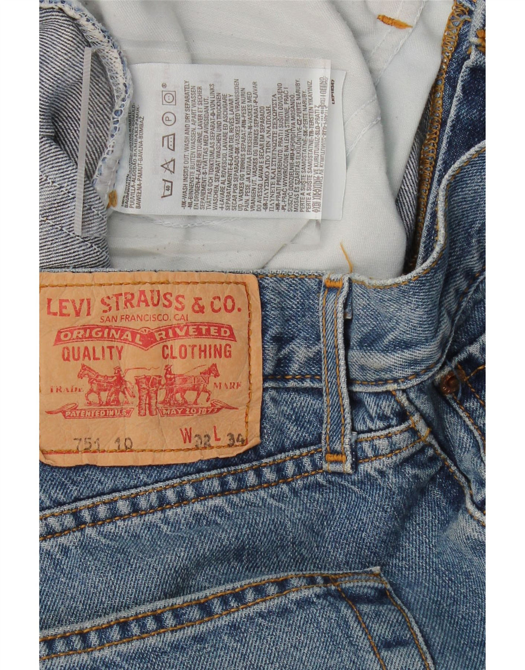 LEVI'S Mens 751 Straight Jeans W32 L27 Blue Cotton