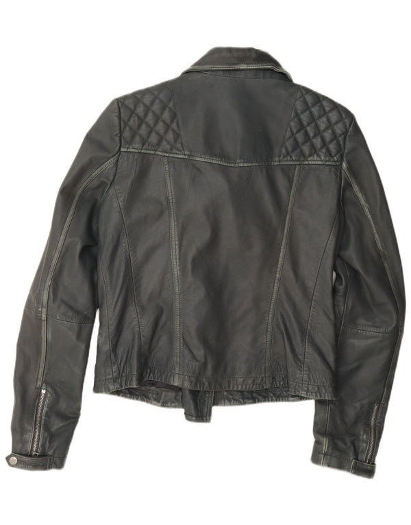 All Saints Chaqueta motera de cuero para mujer UK 42 Gris medio