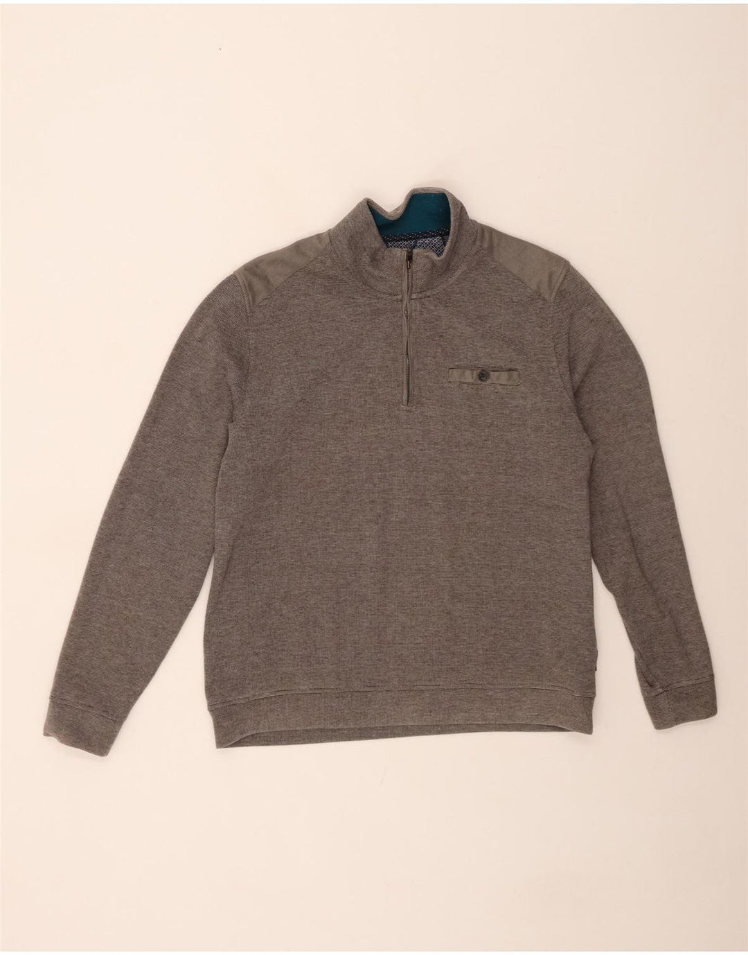 TED BAKER Mens Zip Neck Sweatshirt Jumper Size 5 XL Grey Polyester