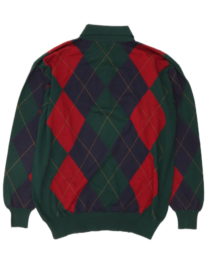 Sky & Eagle Herre Polo Neck Jumper Sweater Large Green Argyle/Diamond
