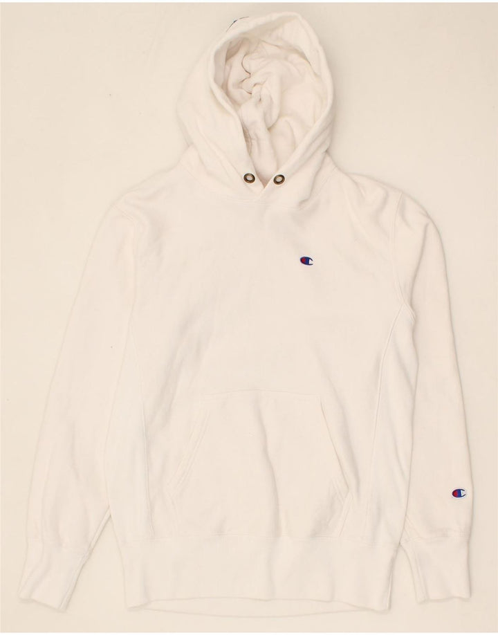 CHAMPION Mens Graphic Hoodie Jumper Medium White Cotton Vintage Champion and Second-Hand Champion from Messina Hembry 
