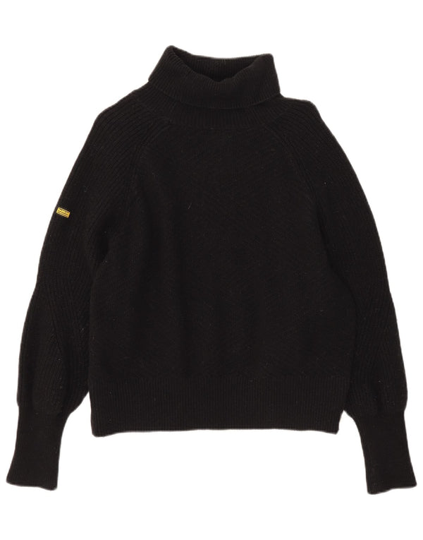 Barbour Womens Oversized Roll Neck Jumper Sweater UK 10 Small Black Cotton