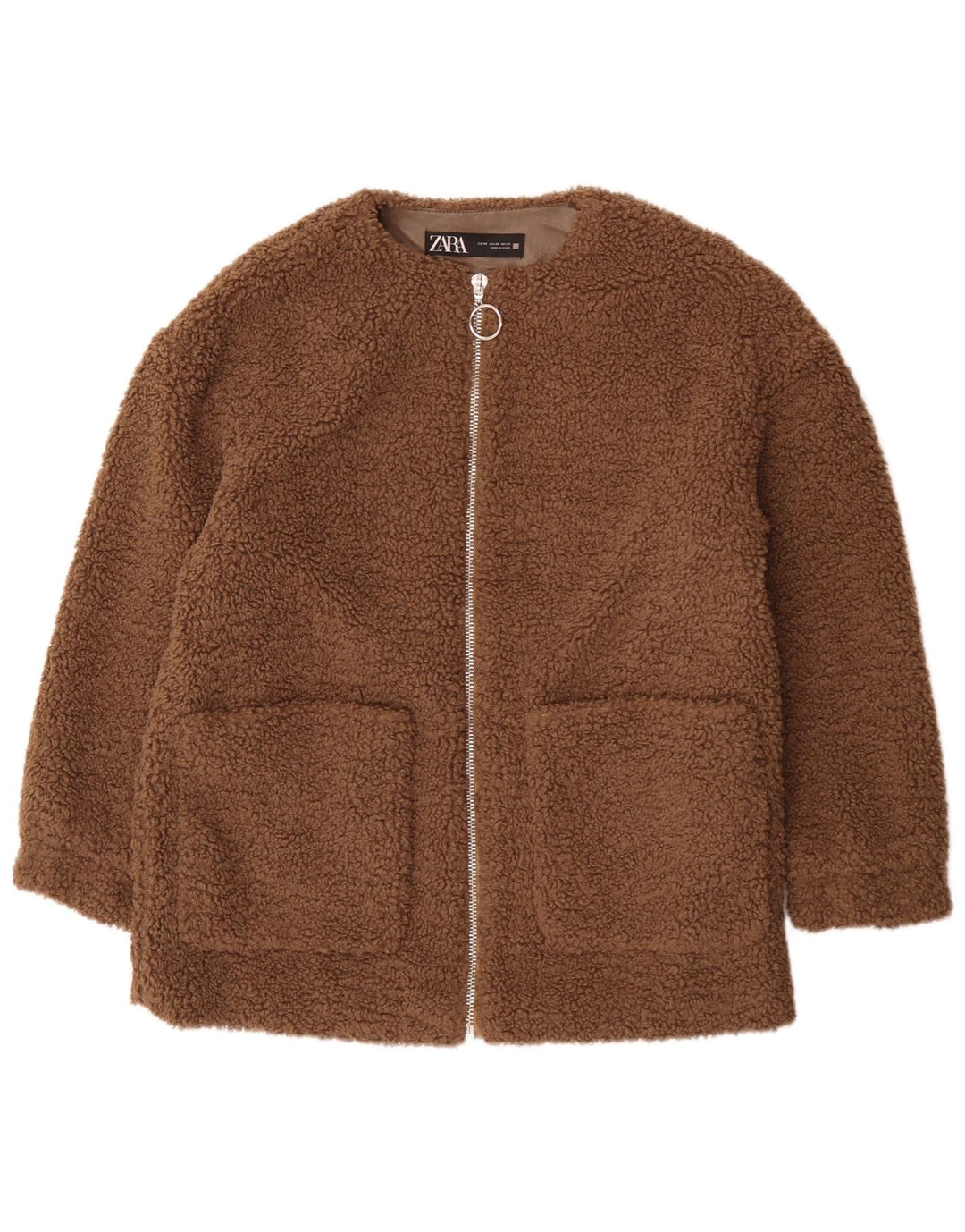 Damska kurtka polarowa oversize Teddy Bear UK 6 XS, brązowa, poliester