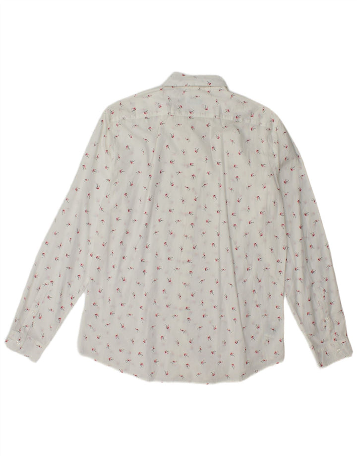 BENETTON Mens Flamingo Shirt Medium Off White Cotton