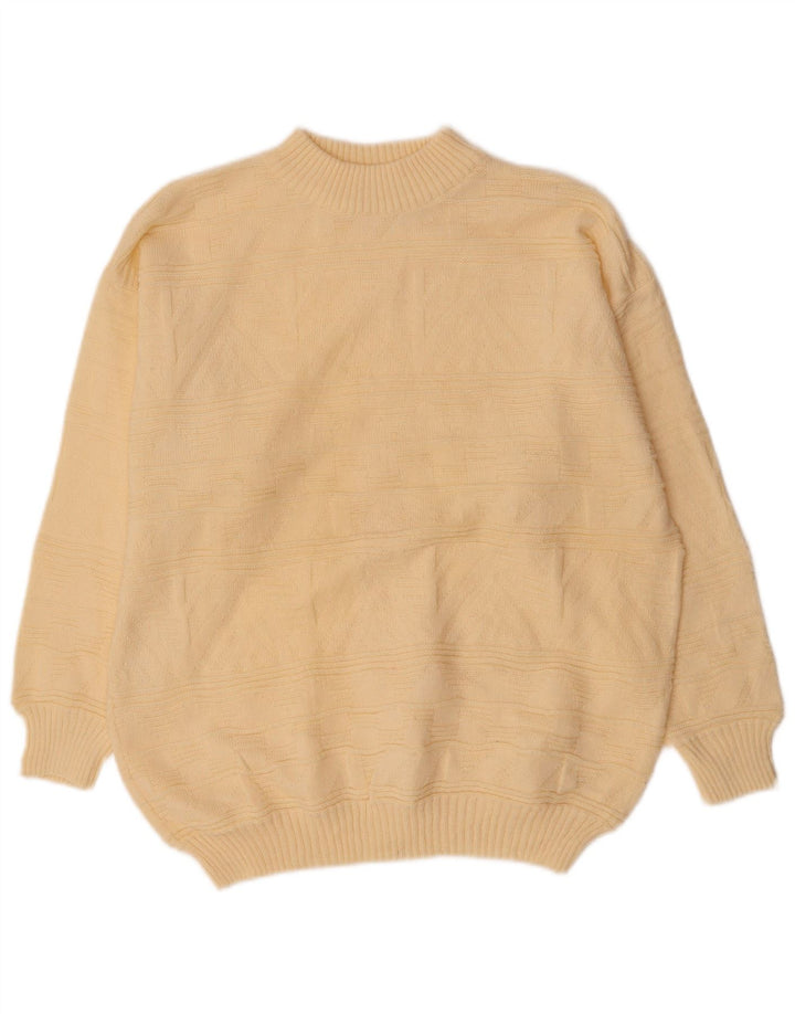 C&A Mens Turtle Neck Jumper Sweater Medium Off White Striped Acrylic