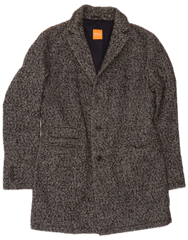 Hugo Boss Herrenmantel UK 52 XL Grau geflecktes Polyacryl