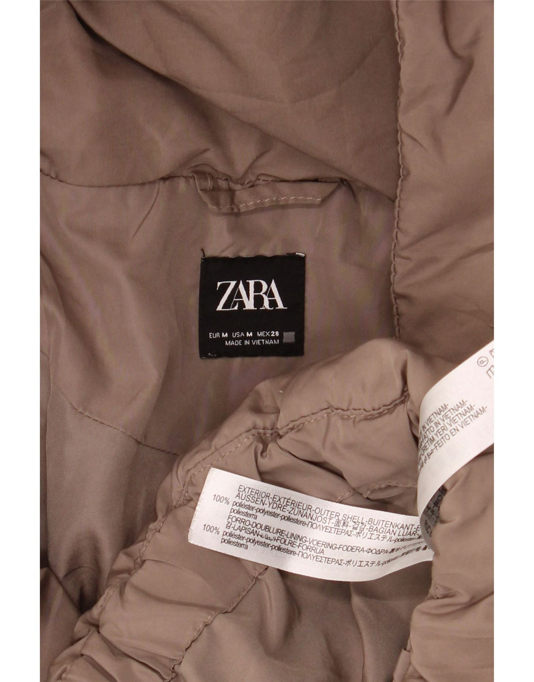 Zara Womens Hooded Oversized Padded Jacket UK 14 Medium Brown Polyester