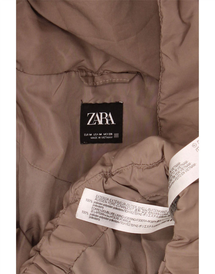 Zara Womens Hooded Oversized Padded Jacket UK 14 Medium Brown Polyester