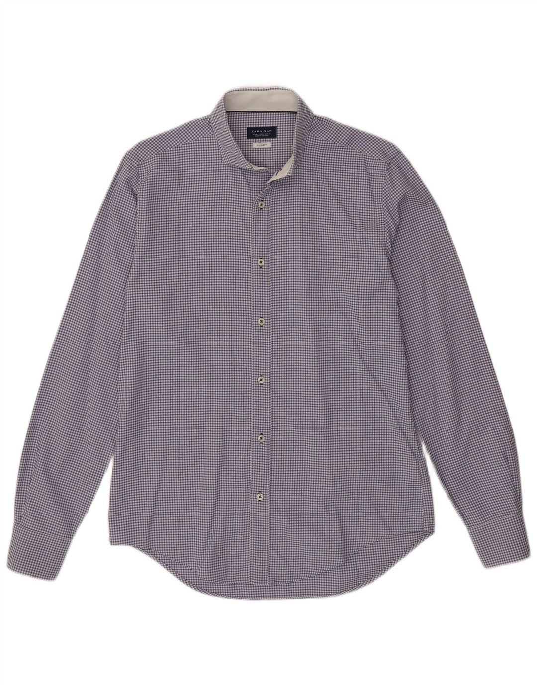 ZARA Mens Slim Fit Shirt Medium Blue Gingham Cotton
