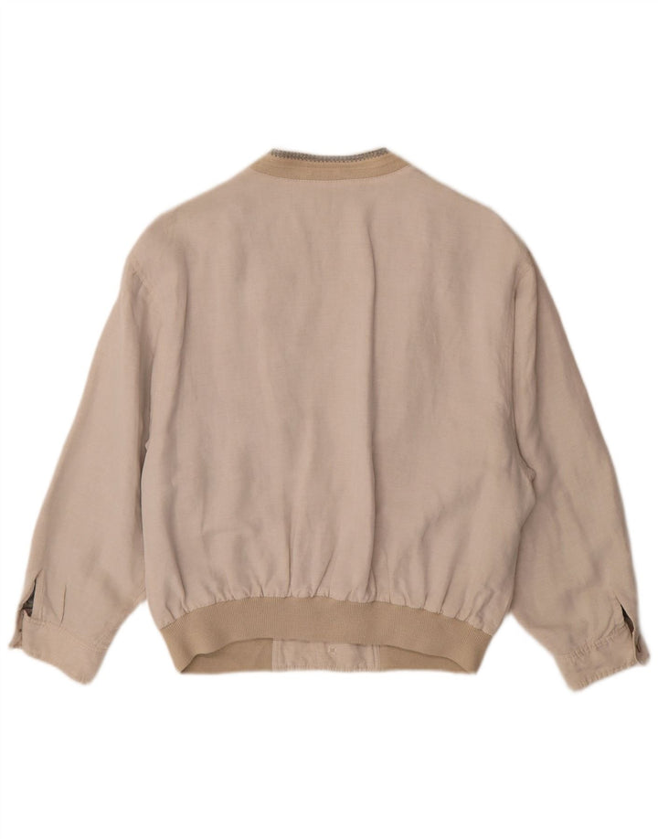 Vintage Mens Bomber Jacket UK 38 Medium Beige Geometric Viscose