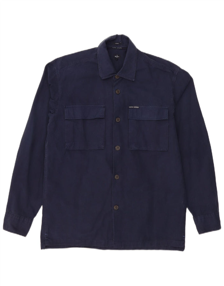 PEPE JEANS Mens Graphic Shirt Small Navy Blue Cotton