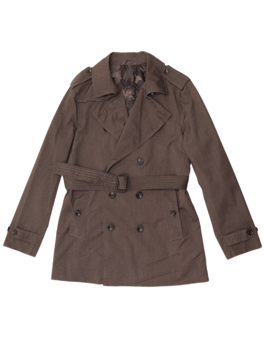Vintage Mens Trench Coat UK 36 Small Grey Polyester