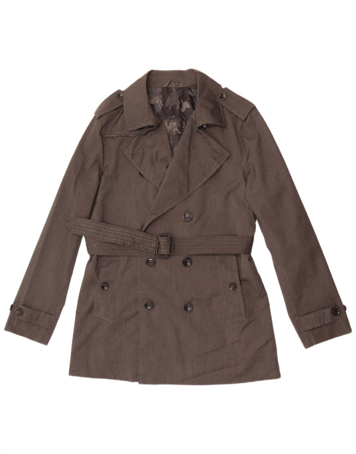 Vintage Mens Trench Coat UK 36 Small Grey Polyester