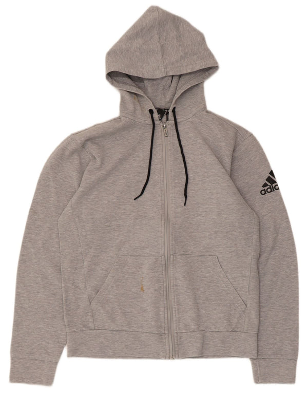 Adidas Herren-Kapuzenpullover mit Reißverschluss, klein, grau gefleckte Baumwolle