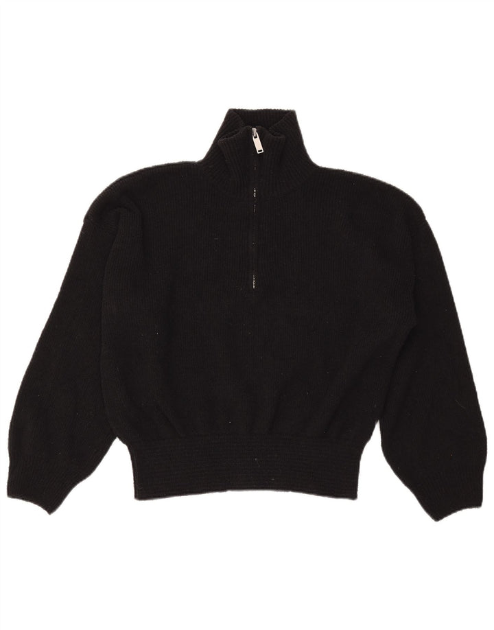 ZARA Womens Zip Neck Jumper Sweater UK 14 Medium Black Polyester