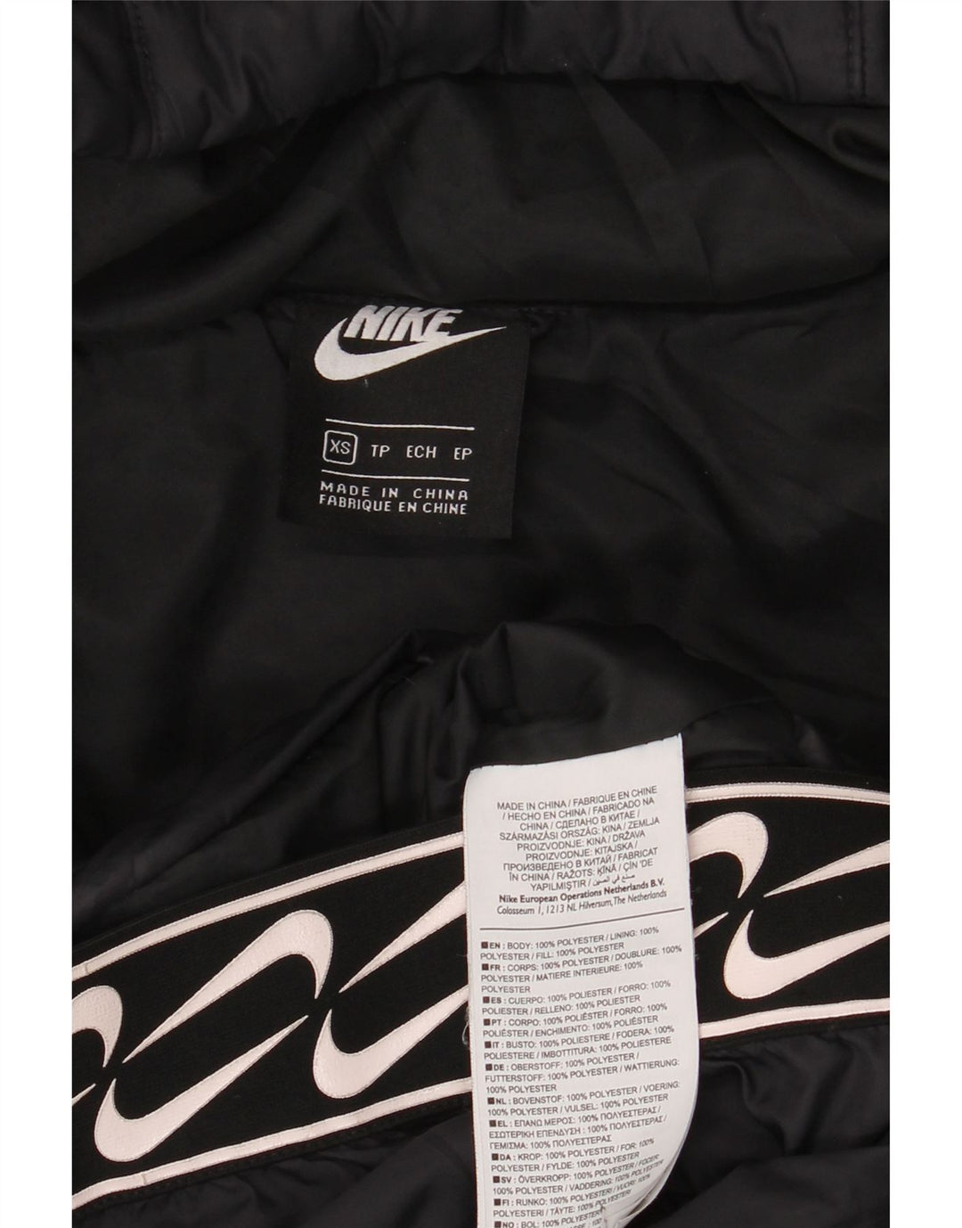 Nike Womens Graphic Hooded Padded Jacket UK 6 XS Black Polyester