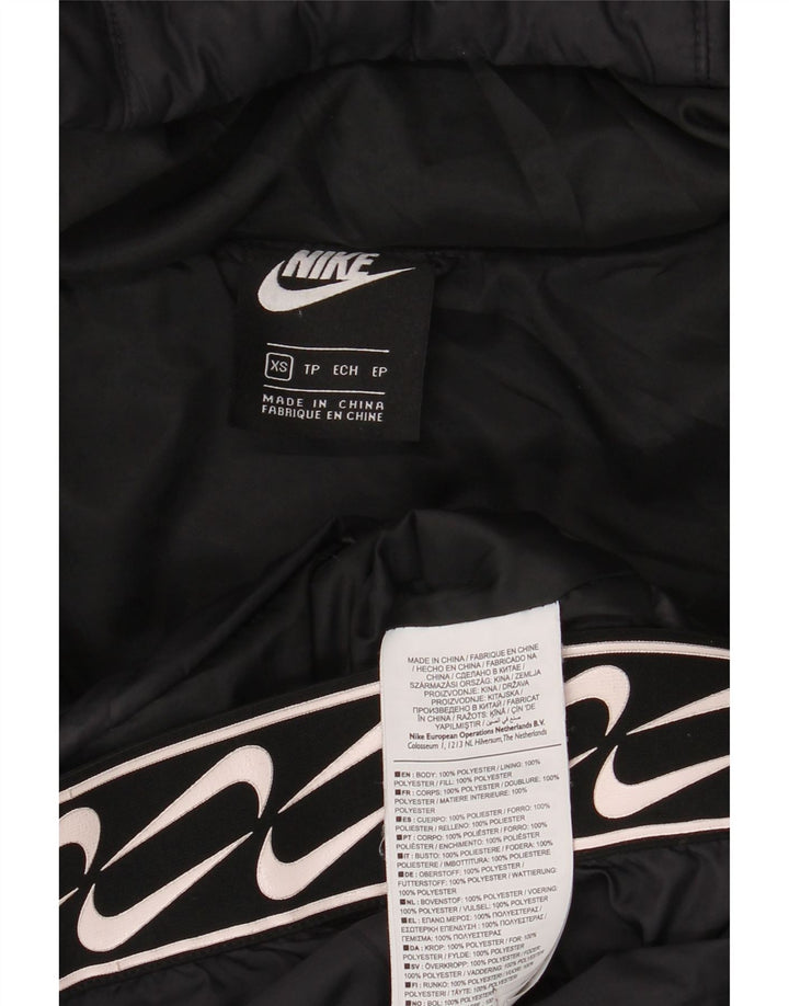 Nike Womens Graphic Hooded Padded Jacket UK 6 XS Black Polyester